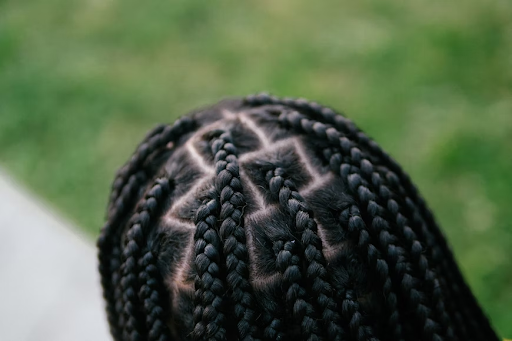 A closeup of box braids.