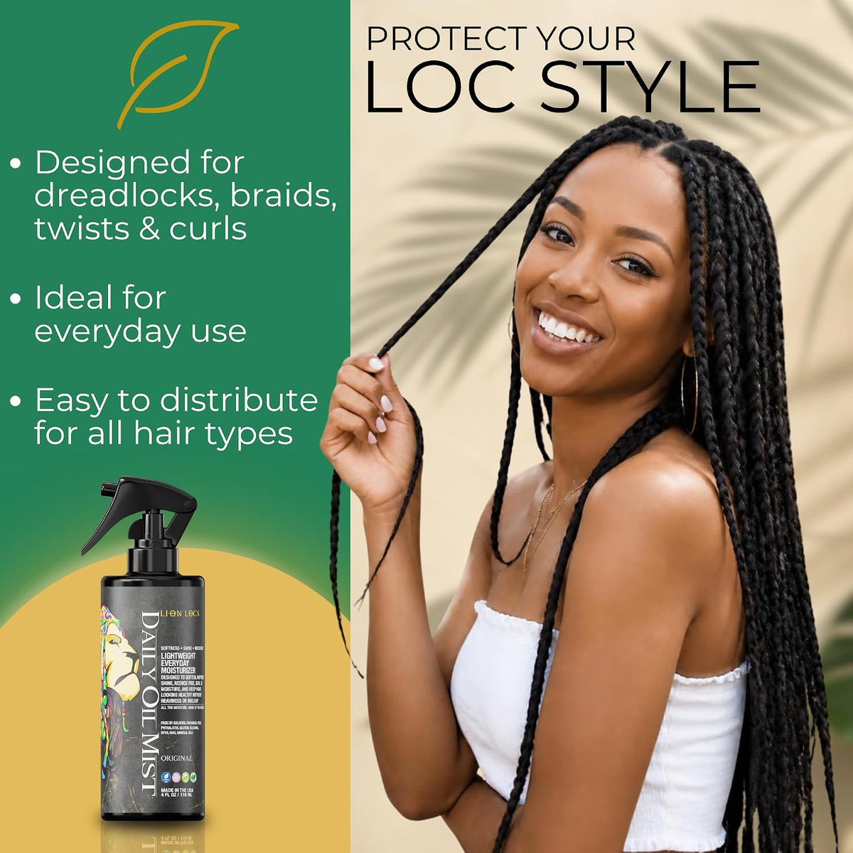 Lion Locs Hair Oil Spray, lightweight oil mist for locs and dreadlocks