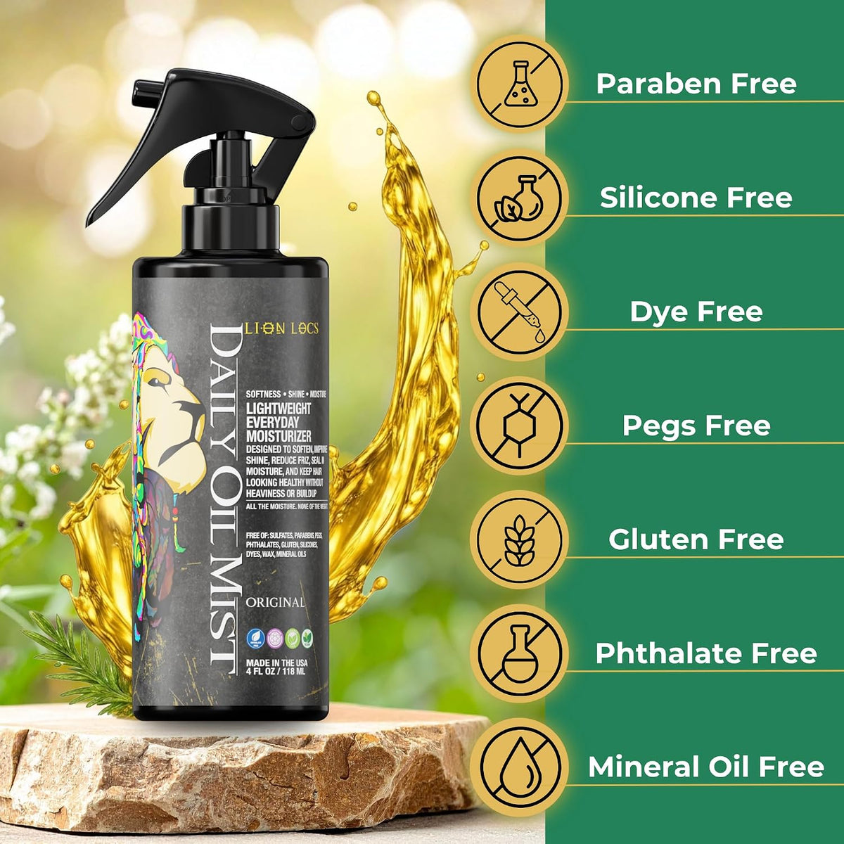 Lion Locs Hair Oil Spray for braids, twists, curls and all hair types